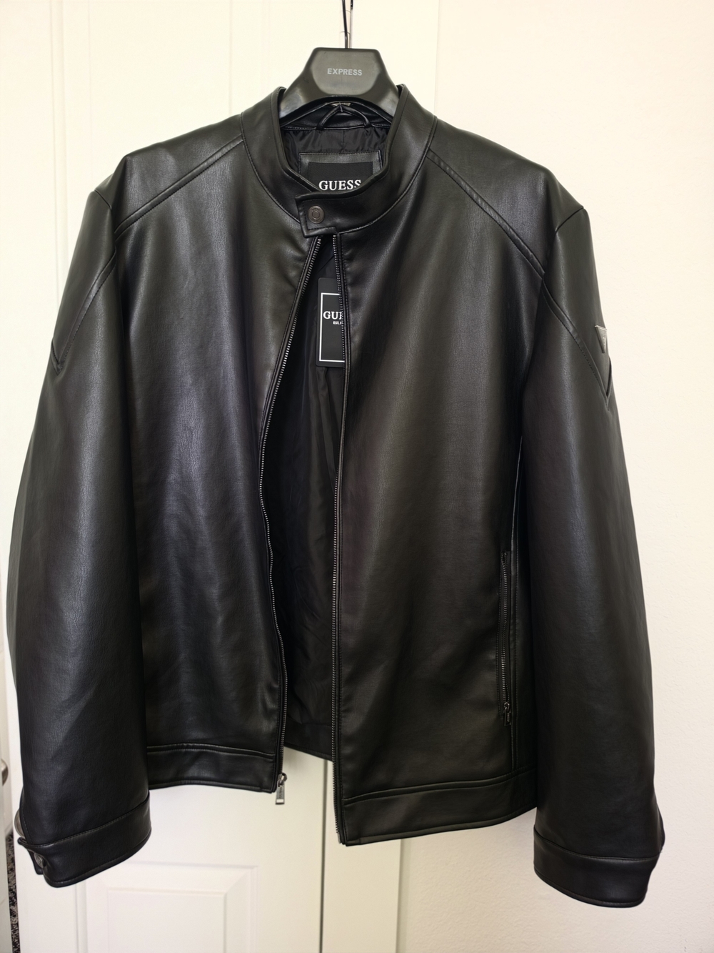 GUESS Jet Black Faux Leather Evan Zipped Jacket XL